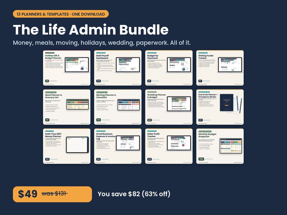 Life Admin Bundle: every planner & template preview