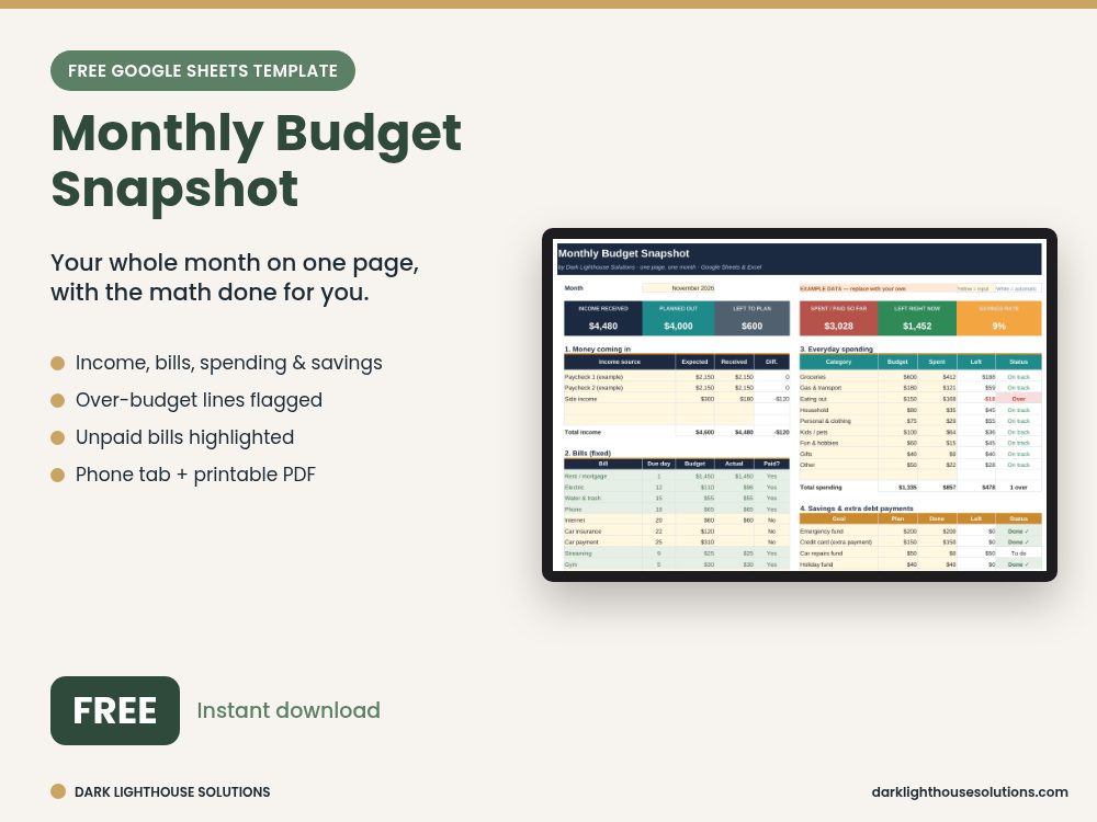Monthly Budget Snapshot preview