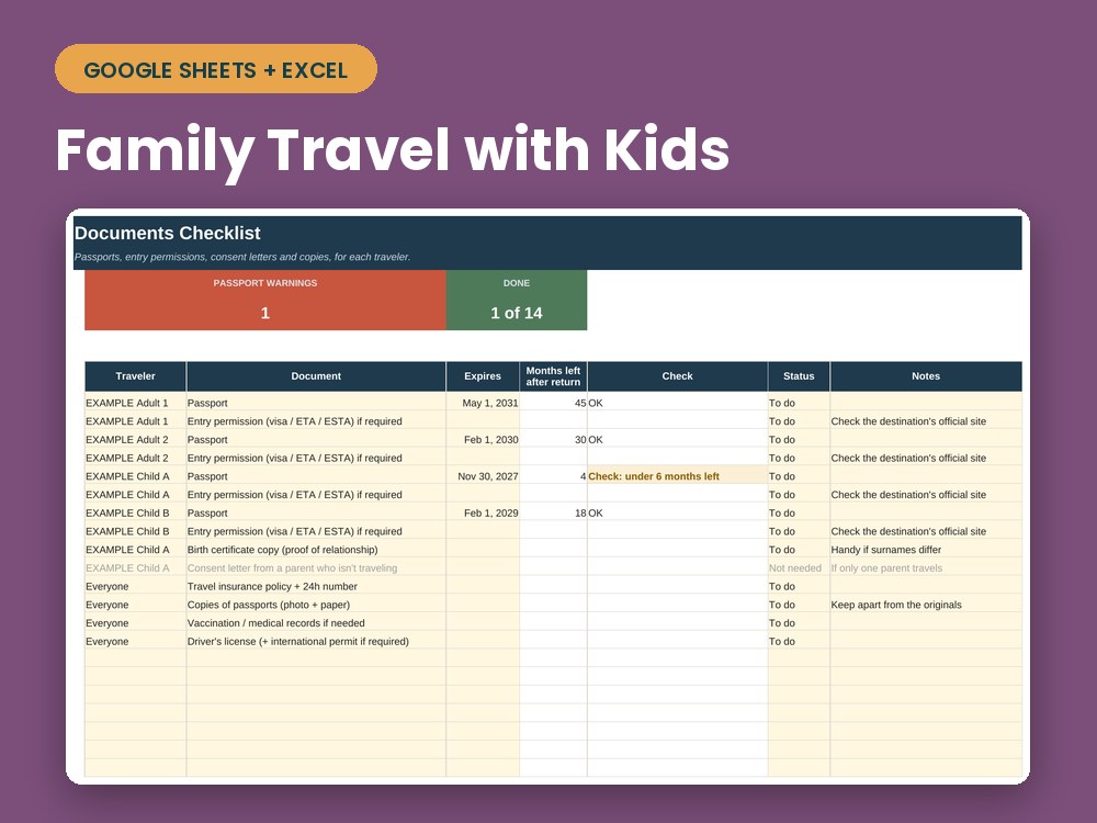 Family Travel with Kids Planner preview